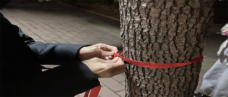 “十年树木，百年树人”为树木系上红丝带，它将时刻提醒人们不要忽视艾滋这一疾病，也同样呼吁人们艾滋病人们也是我们社会的一份子。.jpg